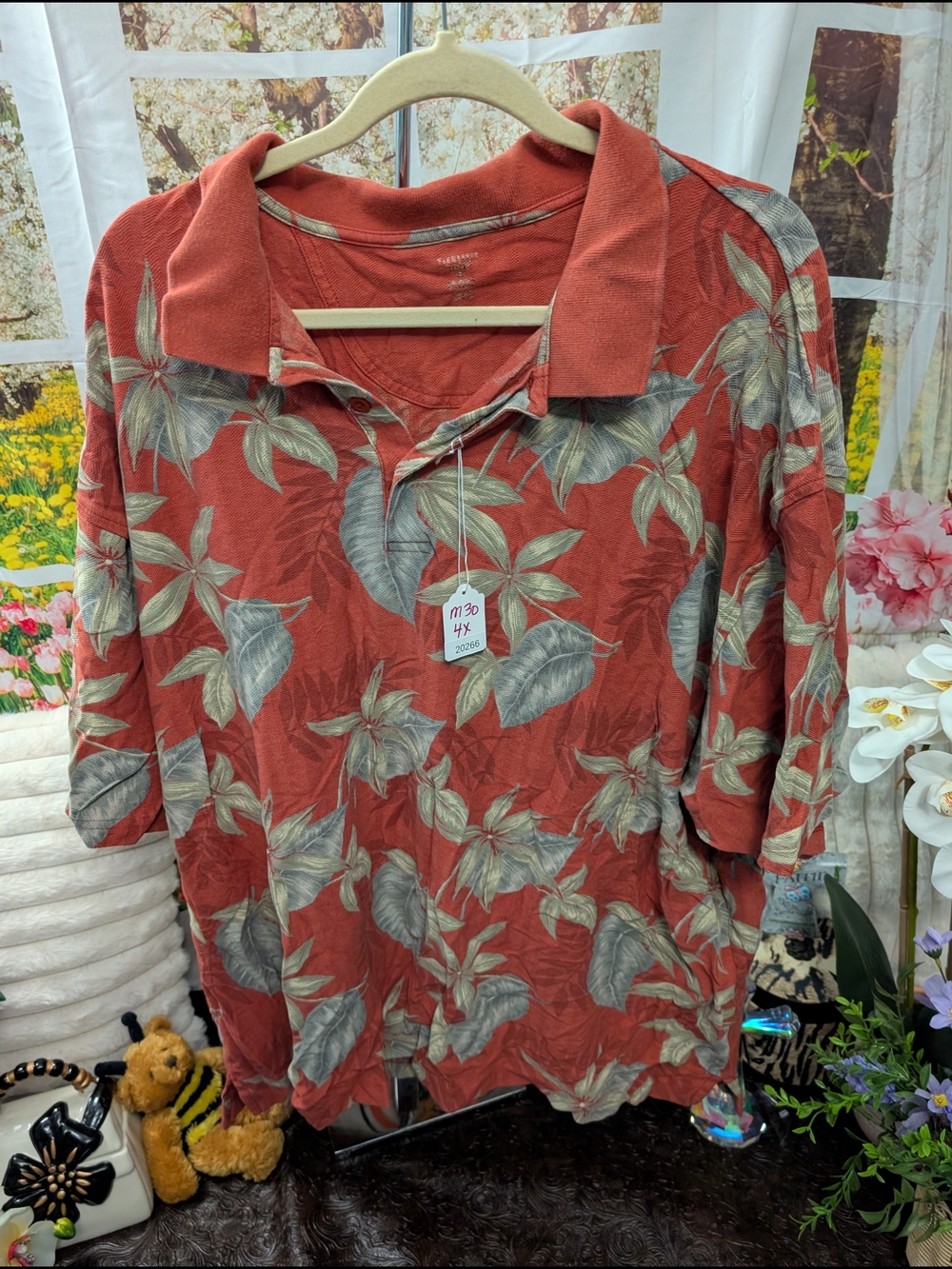 Van Heusen Rust Red Floral Polo